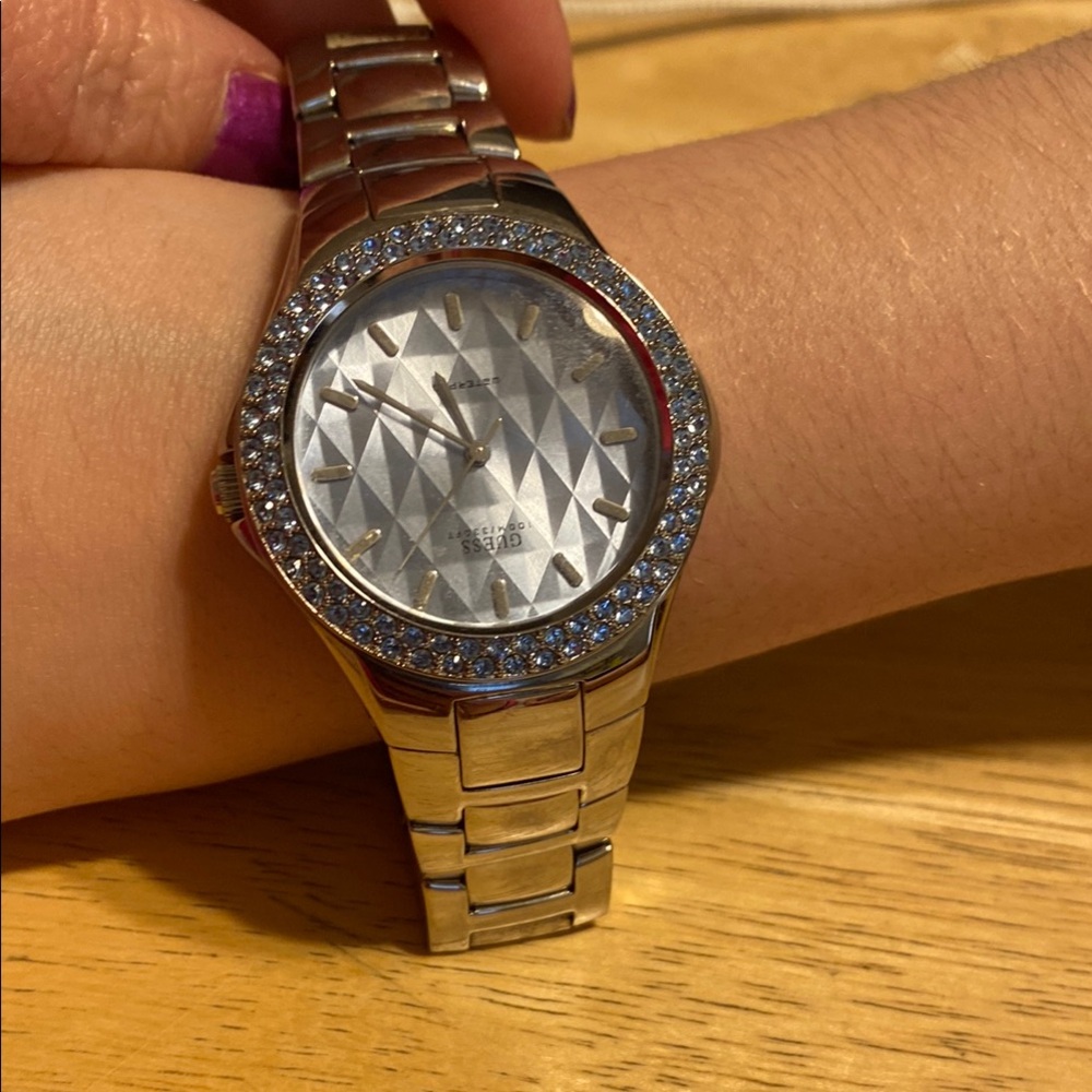 Silver Watch with Crystal Accents